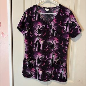 Disney Villains scrub top Maleficent Purple and Black Women's Short Sleeve Top